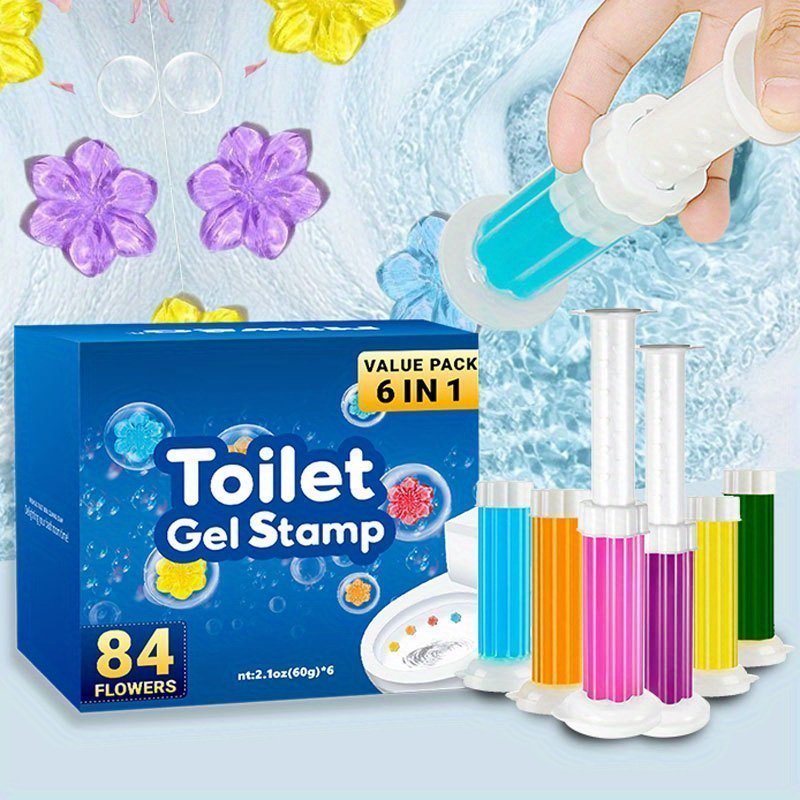 6pcs. Toilet Cleaning Gel. Flower Stamp Toilet Gel. Flower Scented Toilet Deodorant Gel. Toilet Bowl Cleaner. Odor Removal Gel. Bathroom Air Freshener. Suitable For Toilet. Bathroom. Cleaning Supplies